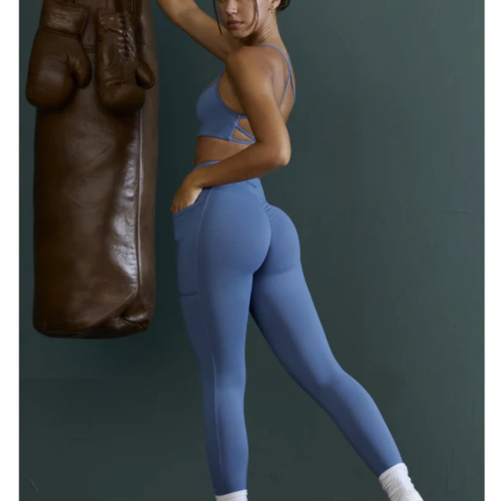 Bo + Tee Dedication Petite High Waist Wrap Over Leggings Blue XS